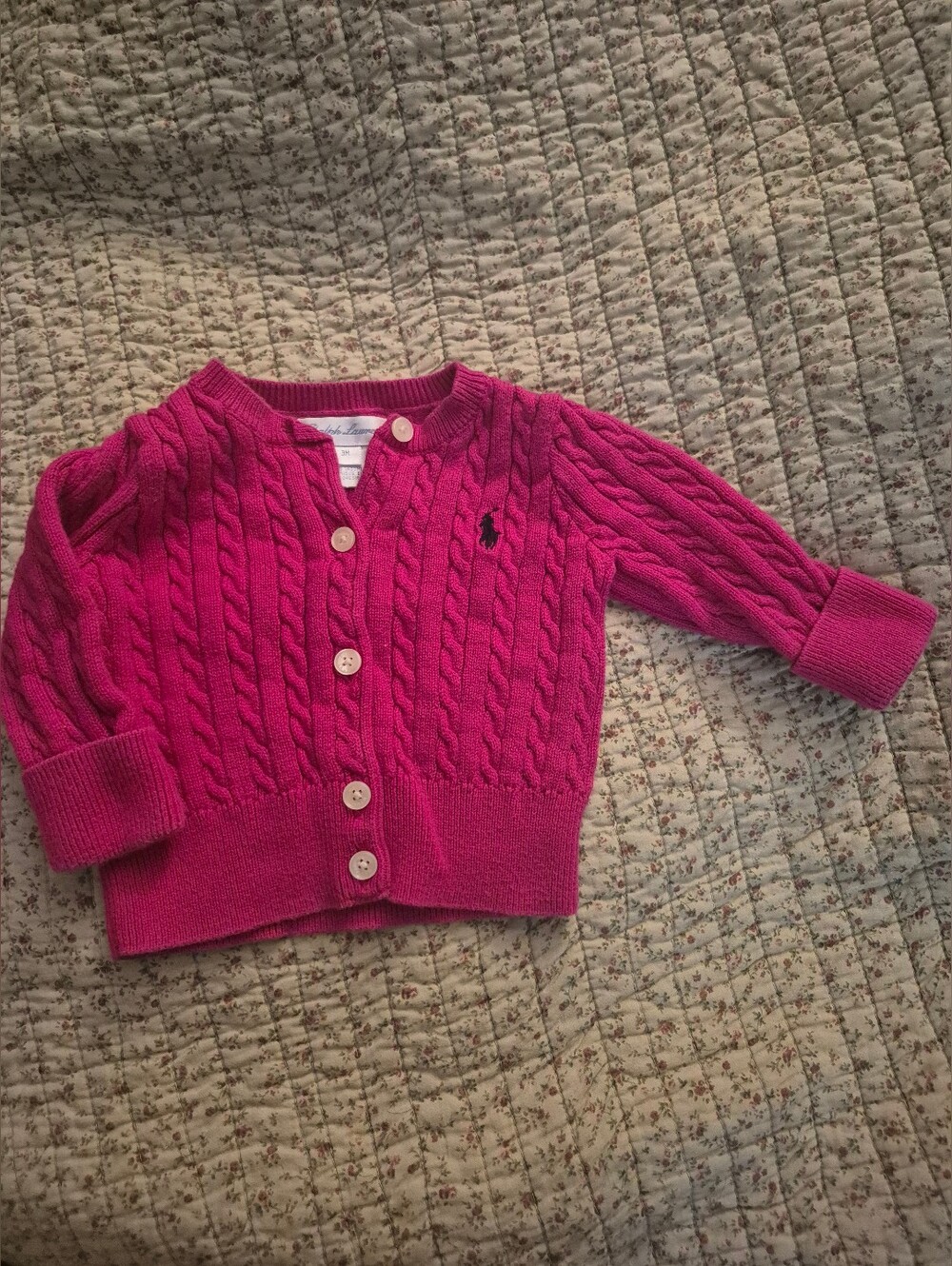 Ralph Lauren Hot Pink Cable-Knit Baby Cardigan